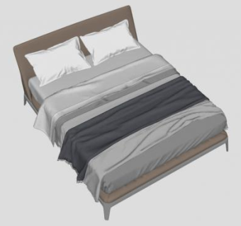 北欧简约双人床SU模型下载_sketchup草图大师SKP模型