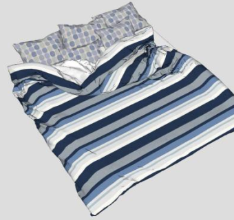 北欧风格蓝白条纹双人床SU模型下载_sketchup草图大师SKP模型