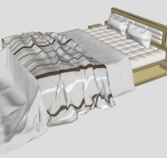 绿色条纹北欧风格实木双人床SU模型下载_sketchup草图大师SKP模型