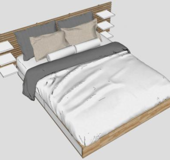 现代简约北欧风格双人床SKP模型下载_sketchup草图大师SKP模型