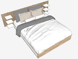现代简约北欧风格双人床SKP模型下载_sketchup草图大师SKP模型