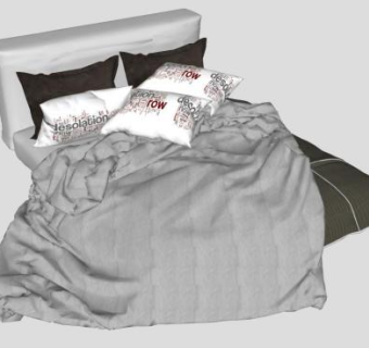 简约北欧卧室双人床铺SU模型下载_sketchup草图大师SKP模型