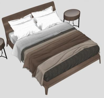 北欧风双人床具SU模型下载_sketchup草图大师SKP模型