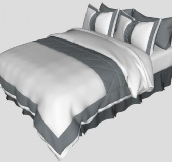 灰绿色北欧风双人床SU模型下载_sketchup草图大师SKP模型