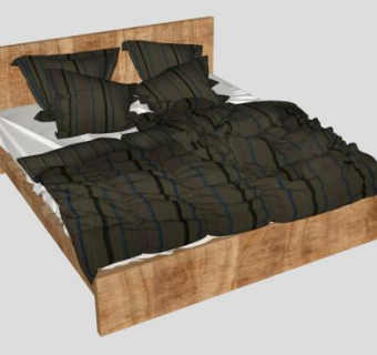 简约北欧风格实木双人床SU模型下载_sketchup草图大师SKP模型