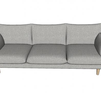 三人座座位的布艺直沙发家具SU模型下载_sketchup草图大师SKP模型