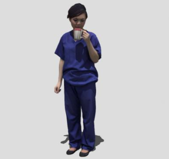 拿着陶瓷杯的女护士SU模型下载_sketchup草图大师SKP模型