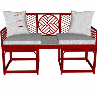 中式双人沙发座椅家具SU模型下载_sketchup草图大师SKP模型