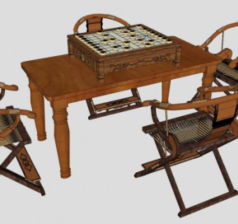 中式桌椅棋盘象棋SU模型下载_sketchup草图大师SKP模型