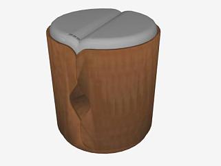 木质圆形坐凳SU模型下载_sketchup草图大师SKP模型