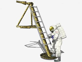 3D着陆的宇航员人物SU模型下载_sketchup草图大师SKP模型