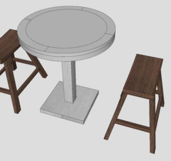 中式小圆桌马鞍凳SU模型下载_sketchup草图大师SKP模型