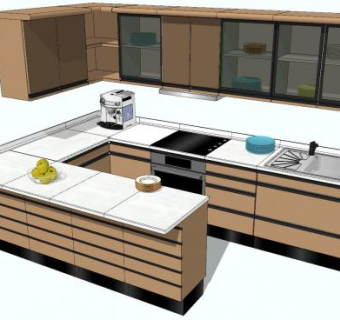 现代壁橱厨房橱柜包含了厨具SU模型下载_sketchup草图大师SKP模型
