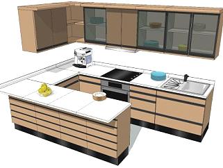 现代壁橱厨房橱柜包含了厨具SU模型下载_sketchup草图大师SKP模型
