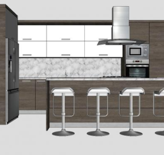 开放式厨房橱柜壁橱SU模型下载_sketchup草图大师SKP模型