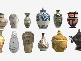 陶器花瓶摆件古董装饰品SU模型下载_sketchup草图大师SKP模型