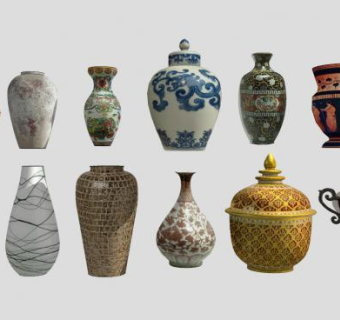 陶器花瓶摆件古董装饰品SU模型下载_sketchup草图大师SKP模型
