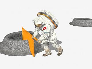 登月的宇航员SU模型下载_sketchup草图大师SKP模型