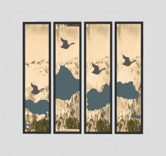 中式竖幅的照片墙挂画SU模型下载_sketchup草图大师SKP模型