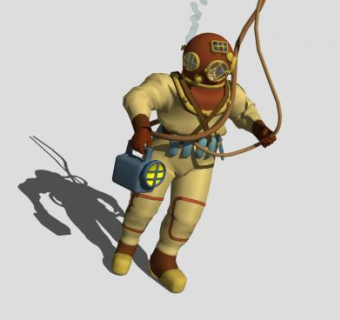 拿着探照灯的潜水员SU模型下载_sketchup草图大师SKP模型