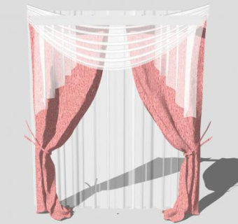 红白色双纱窗帘SU模型下载_sketchup草图大师SKP模型