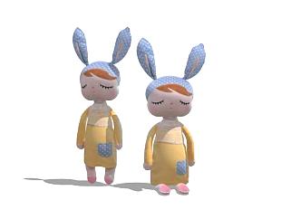 女孩的兔子布娃娃玩具SU模型下载_sketchup草图大师SKP模型