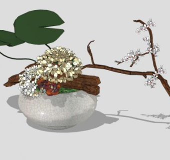 剔透的花盆插花盆栽SU模型下载_sketchup草图大师SKP模型