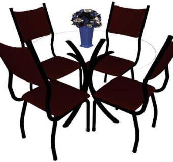 四人座的现代洽谈休闲玻璃桌椅SU模型下载_sketchup草图大师SKP模型