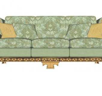 欧式精美绿花纹地沙发SU模型下载_sketchup草图大师SKP模型