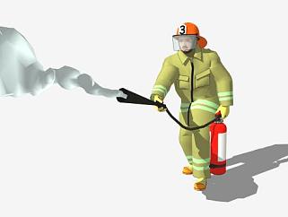 拿着灭火器的消防员SU模型下载_sketchup草图大师SKP模型