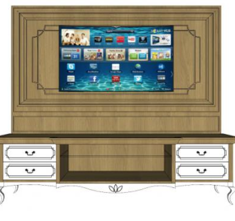 欧式木质简约电视柜SU模型下载_sketchup草图大师SKP模型