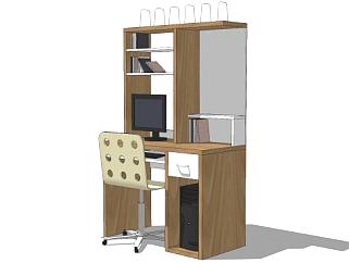 小型书桌<em>电脑</em>桌椅和机箱SU模型下载_sketchup草图大师...