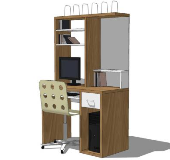 小型书桌电脑桌椅和机箱SU模型下载_sketchup草图大师SKP模型