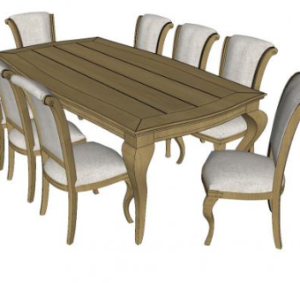 欧美用的木制地餐桌椅家具SU模型下载_sketchup草图大师SKP模型