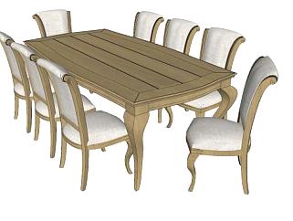 <em>欧美</em>用的木制地餐桌椅家具SU模型下载_sketchup草图...