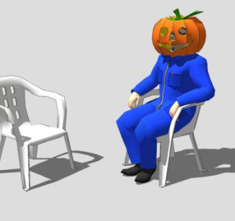 带着南瓜头的蓝衣人物SU模型下载_sketchup草图大师SKP模型