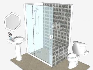 浴室间洗澡房卫生间马桶洗手池SU模型下载_sketchup草图大师SKP模型