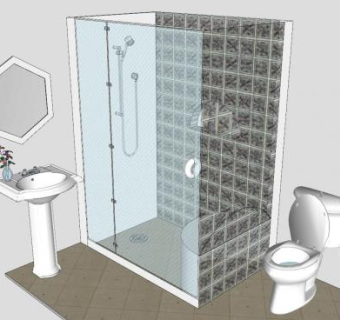浴室间洗澡房卫生间马桶洗手池SU模型下载_sketchup草图大师SKP模型