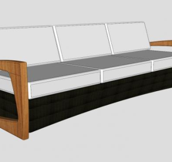 三人座木质现代沙发家具SU模型下载_sketchup草图大师SKP模型