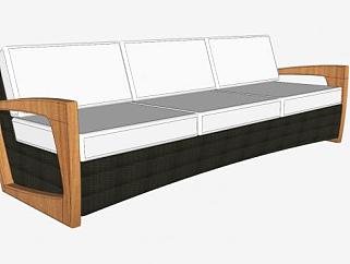 三人座木质现代沙发家具SU模型下载_sketchup草图大师SKP模型