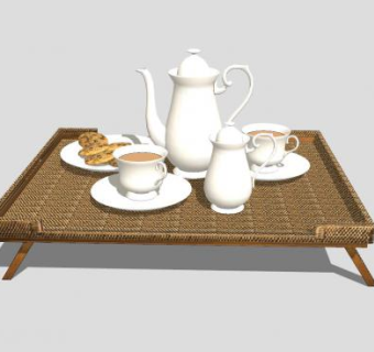 东南亚风格麻织托盘茶几水壶SU模型下载_sketchup草图大师SKP模型