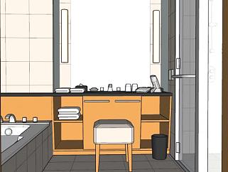 浴室间<em>洗澡</em>房带有浴缸浴室柜SU模型下载_sketchup草图...