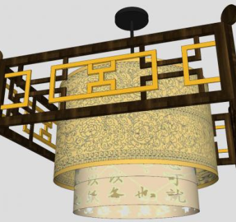 中式客厅吊灯灯具SU模型下载_sketchup草图大师SKP模型