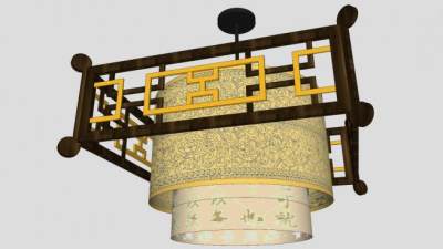 中式客厅吊灯灯具SU模型下载_sketchup草图大师SKP模型