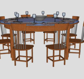 大圆桌子餐桌椅SU模型下载_sketchup草图大师SKP模型