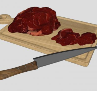 切猪肉的切菜板和刀SU模型下载_sketchup草图大师SKP模型