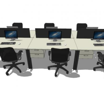 员工办公桌两排对面SU模型下载_sketchup草图大师SKP模型