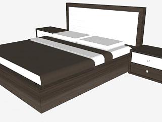 现代酒店双人床床铺sketchup模型下载_sketchup草图大师SKP模型