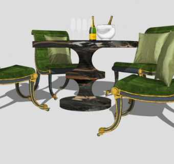 欧式绿色咖啡桌SU模型下载_sketchup草图大师SKP模型