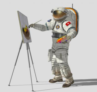 画画的宇航员SU模型下载_sketchup草图大师SKP模型